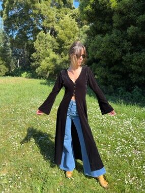 Vintage 1990s Betsey Johnson black velvet duster